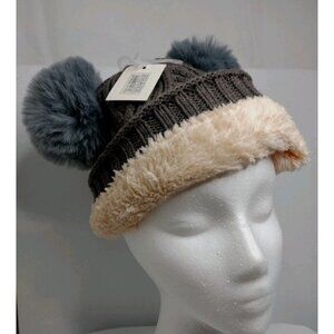 Women Double Pom Pom Beanies , Winter Hats for Women Cold Weather Warm Knit
